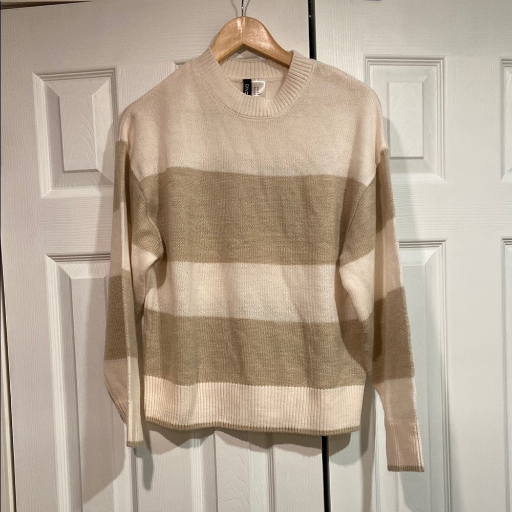 Men's Beige and Cream Striped Sweater